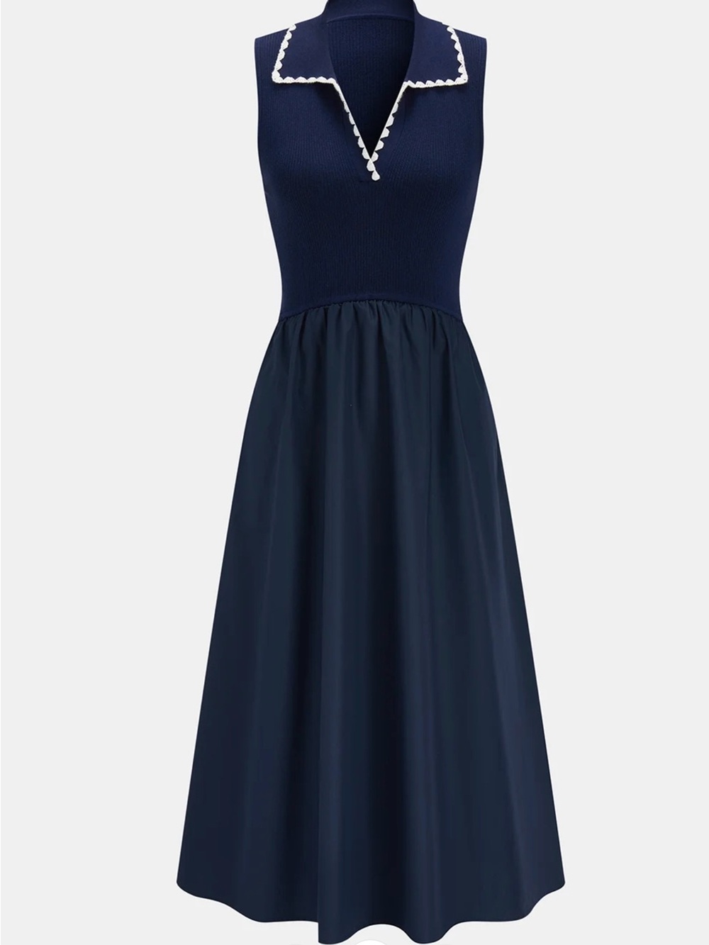 Commense Sleeveless Collared Maxi Dress with Contrast Trim - Picture 3 of 9